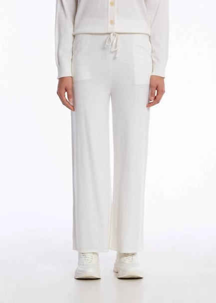 Cashmere Blend Ecru Knıt Pants - 1