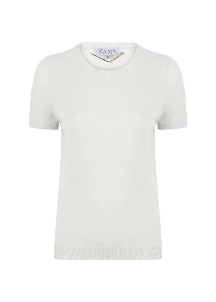 CASHMERE BLEND ECRU KNIT TOP - 6