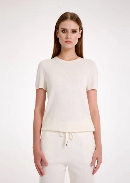 CASHMERE BLEND ECRU KNIT TOP - 1