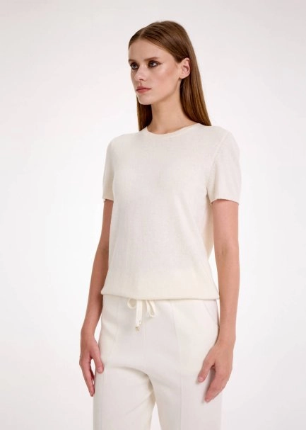 CASHMERE BLEND ECRU KNIT TOP - 3