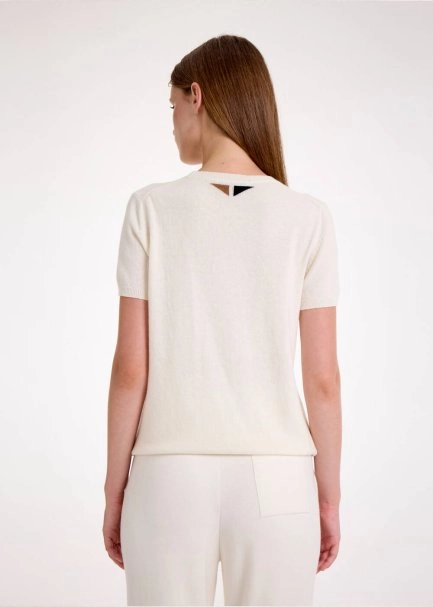 CASHMERE BLEND ECRU KNIT TOP - 4