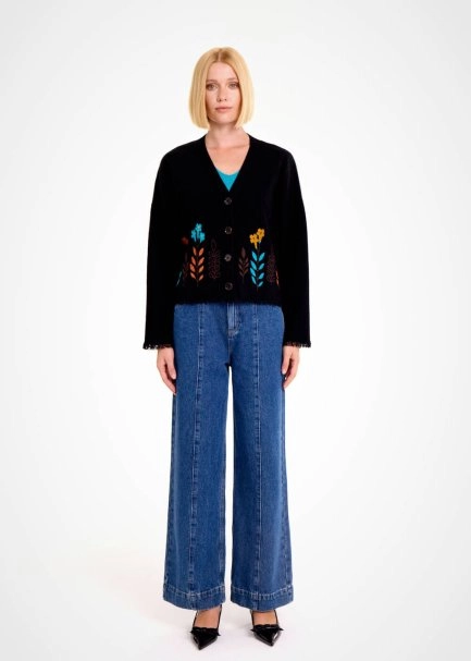 CASHMERE BLEND FLOWER EMBROIDERED KNIT CARDIGAN - 2