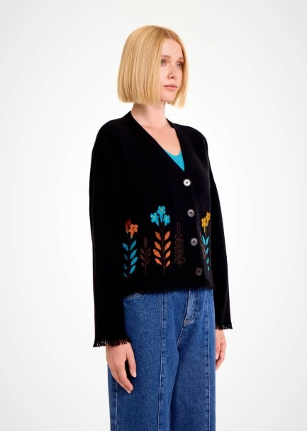 CASHMERE BLEND FLOWER EMBROIDERED KNIT CARDIGAN - 4