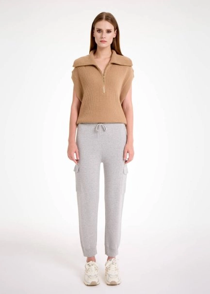 CASHMERE BLEND GREY CARGO KNIT PANTS - 2