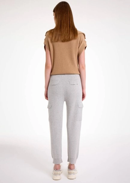 CASHMERE BLEND GREY CARGO KNIT PANTS - 5