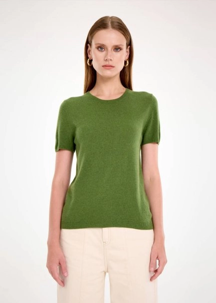 CASHMERE BLEND HERB GREEN KNIT TOP - 1