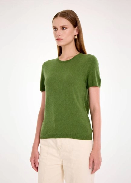 CASHMERE BLEND HERB GREEN KNIT TOP - 3