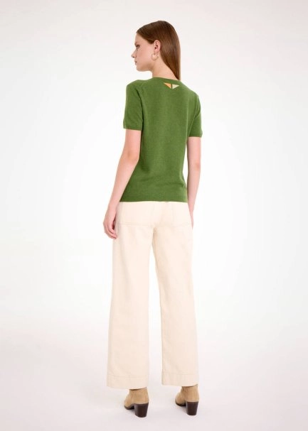 CASHMERE BLEND HERB GREEN KNIT TOP - 5