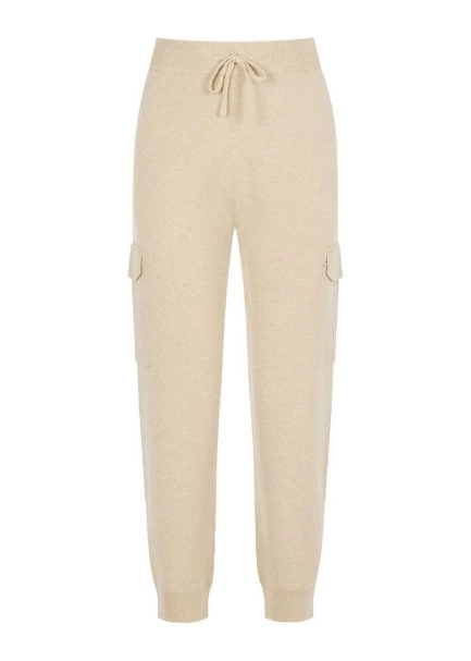 CASHMERE BLEND LATTE CARGO KNIT PANTS - 6