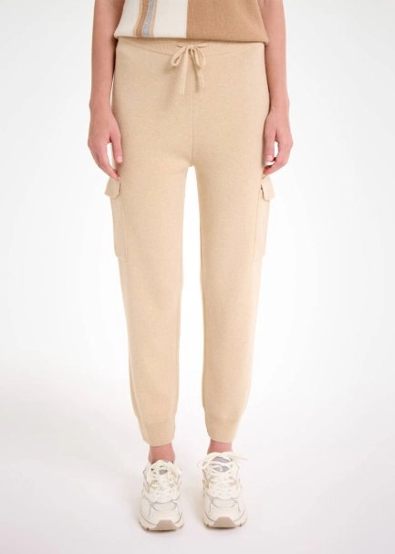 CASHMERE BLEND LATTE CARGO KNIT PANTS - 1