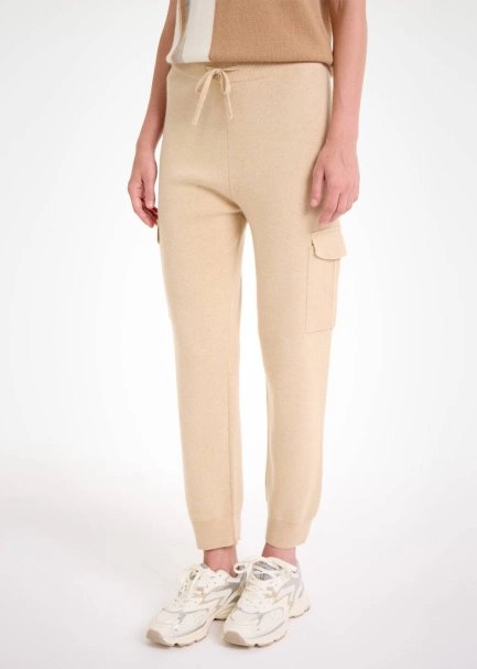 CASHMERE BLEND LATTE CARGO KNIT PANTS - 3