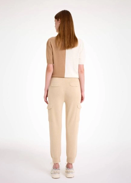 CASHMERE BLEND LATTE CARGO KNIT PANTS - 5