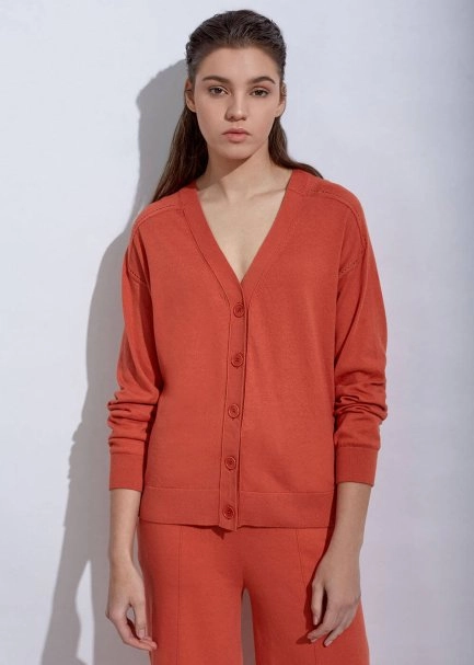 Cashmere Blend Mandarin Knit Cardigan - 1