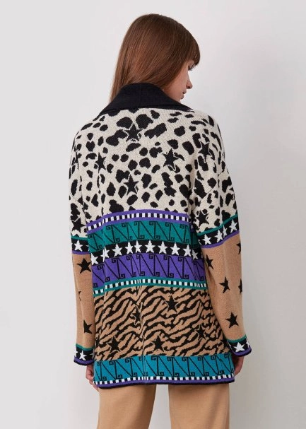 Cashmere Blend Patterned Multıcolor Knıt Cardıgan - 3
