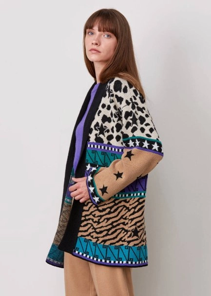 Cashmere Blend Patterned Multıcolor Knıt Cardıgan - 4