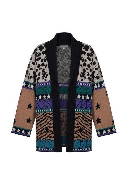 Cashmere Blend Patterned Multıcolor Knıt Cardıgan - 8