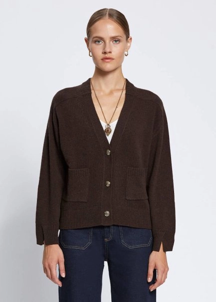 Cashmere Blend Pocket Detailed Dark Brown Knit Cardigan - 1