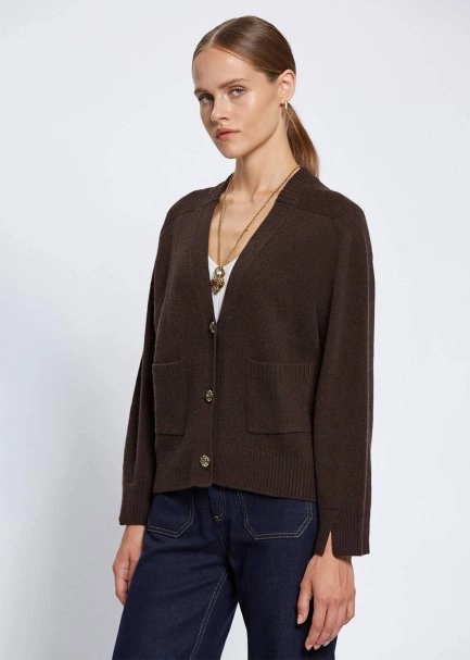 Cashmere Blend Pocket Detailed Dark Brown Knit Cardigan - 3