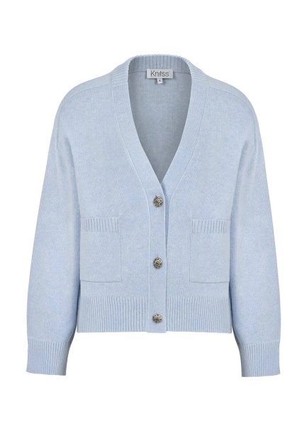 Cashmere Blend Pocket Detailed Ice Blue Knit Cardigan - 6