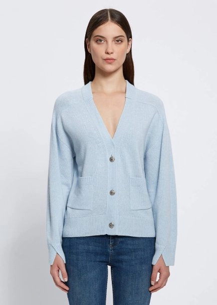 Cashmere Blend Pocket Detailed Ice Blue Knit Cardigan - 1
