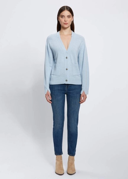 Cashmere Blend Pocket Detailed Ice Blue Knit Cardigan - 2