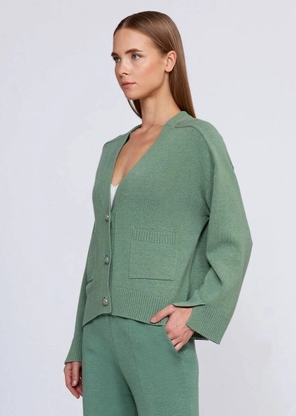 Cashmere Blend Pocket Detailed Jade Knit Cardigan - 4