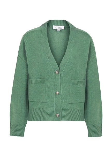 Cashmere Blend Pocket Detailed Jade Knit Cardigan - 8