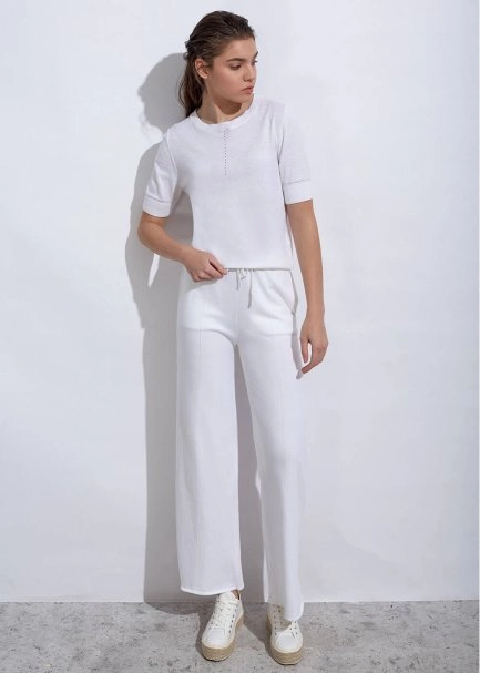 Cashmere Blend POINTELLE Ecru Knit Top - 2