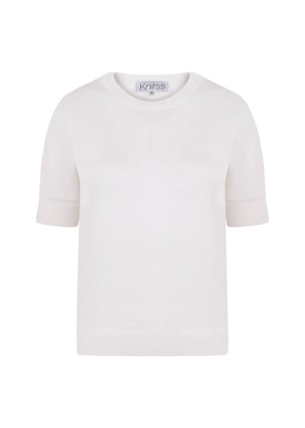 Cashmere Blend POINTELLE Ecru Knit Top - 8