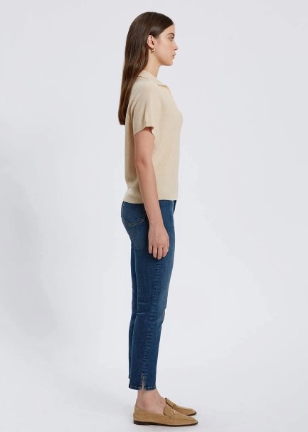 Cashmere Blend Polo Neck Beige Knit Top - 4