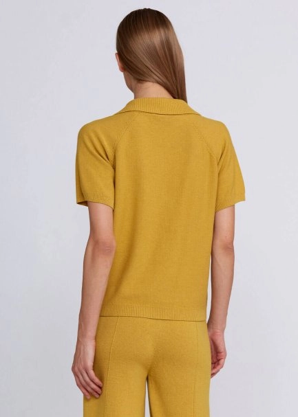 Cashmere Blend Polo Neck Mustard Knit Top - 3