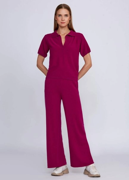 Cashmere Blend Polo Neck Pink Knit Top - 2