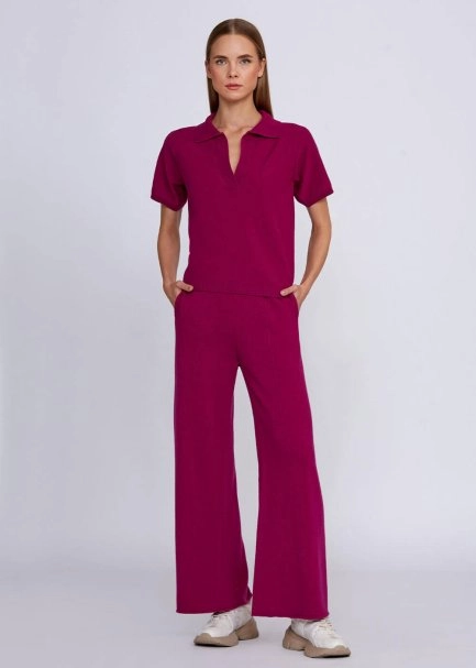 Cashmere Blend Polo Neck Pink Knit Top - 5