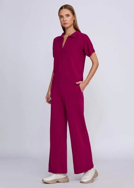 Cashmere Blend Polo Neck Pink Knit Top - 6