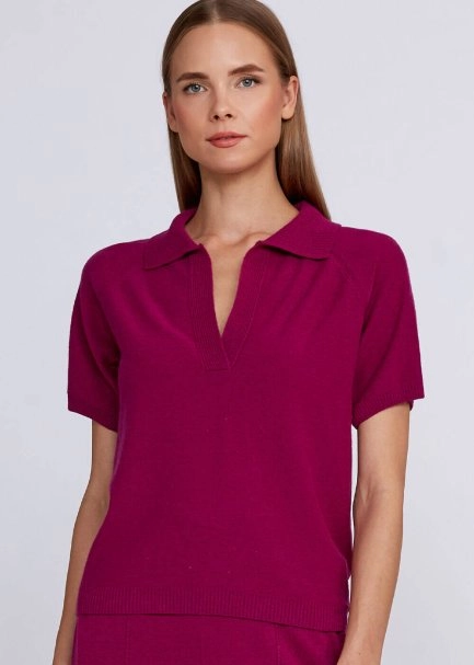 Cashmere Blend Polo Neck Pink Knit Top - 7