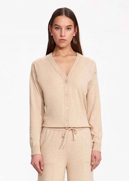 Cashmere Blend Sand Knit Cardigan - 1