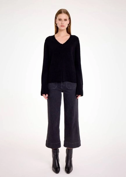 CASHMERE BLEND V NECK BLACK SWEATER - 2
