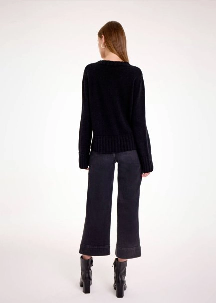 CASHMERE BLEND V NECK BLACK SWEATER - 5
