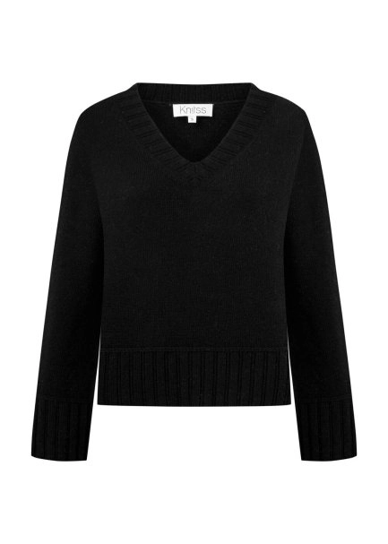 CASHMERE BLEND V NECK BLACK SWEATER - 6