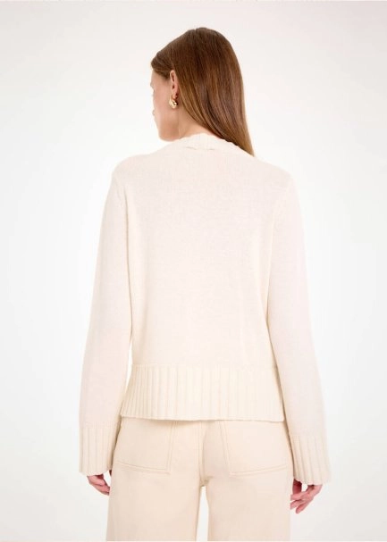 CASHMERE BLEND V NECK ECRU SWEATER - 7