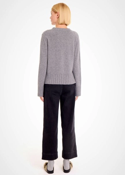 CASHMERE BLEND V NECK MID GREY SWEATER - 5