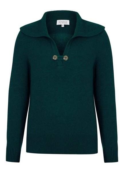 CASHMERE BLEND WIDE COLLAR MALACHITE SWEATER - 9
