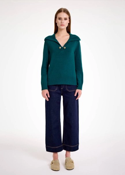 CASHMERE BLEND WIDE COLLAR MALACHITE SWEATER - 2