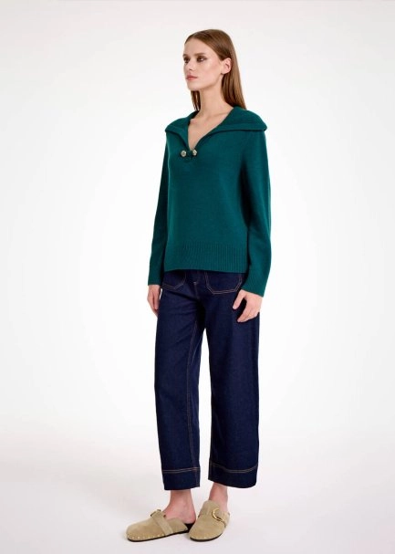 CASHMERE BLEND WIDE COLLAR MALACHITE SWEATER - 4