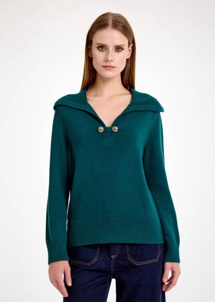 CASHMERE BLEND WIDE COLLAR MALACHITE SWEATER - 1