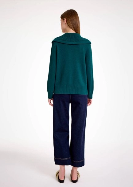 CASHMERE BLEND WIDE COLLAR MALACHITE SWEATER - 8