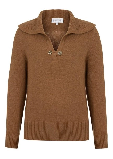 CASHMERE BLEND WIDE COLLAR TOBACCO SWEATER - 6