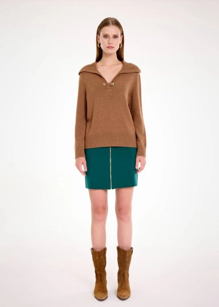 CASHMERE BLEND WIDE COLLAR TOBACCO SWEATER - 2