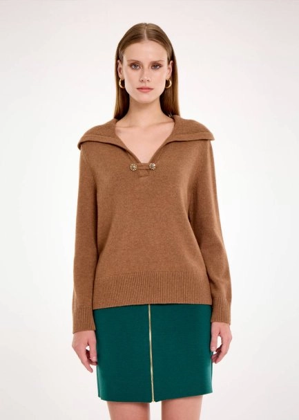 CASHMERE BLEND WIDE COLLAR TOBACCO SWEATER - 1