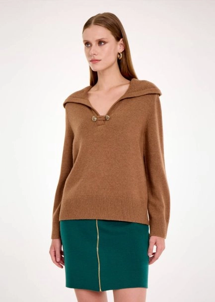 CASHMERE BLEND WIDE COLLAR TOBACCO SWEATER - 3